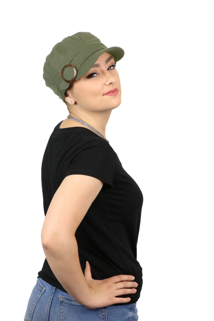 Linen Military Cadet Hat For Women Chemo Hat 50+ UPF Sun Protection