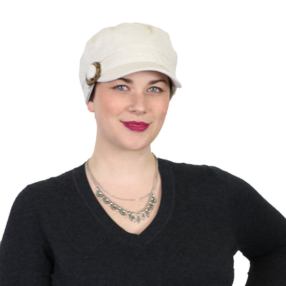 Linen Military Cadet Hat For Women Chemo Hat 50+ UPF Sun Protection