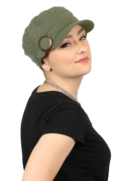 Linen Military Cadet Hat For Women Chemo Hat 50+ UPF Sun Protection