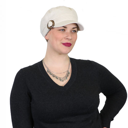 Linen Military Cadet Hat For Women Chemo Hat 50+ UPF Sun Protection