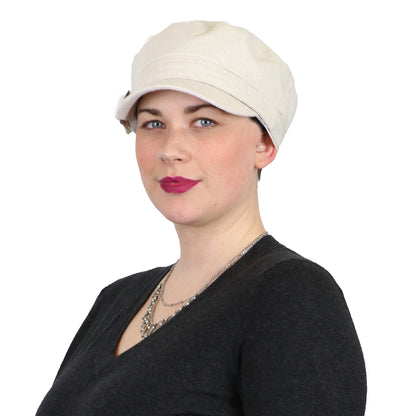 Linen Military Cadet Hat For Women Chemo Hat 50+ UPF Sun Protection