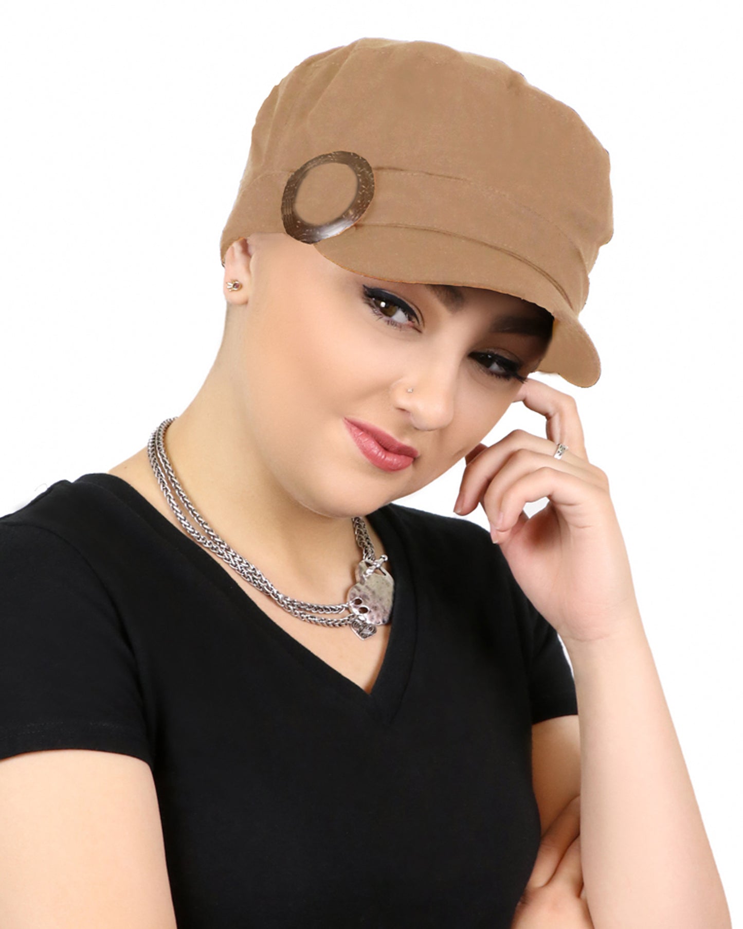 Linen Military Cadet Hat For Women Chemo Hat 50+ UPF Sun Protection