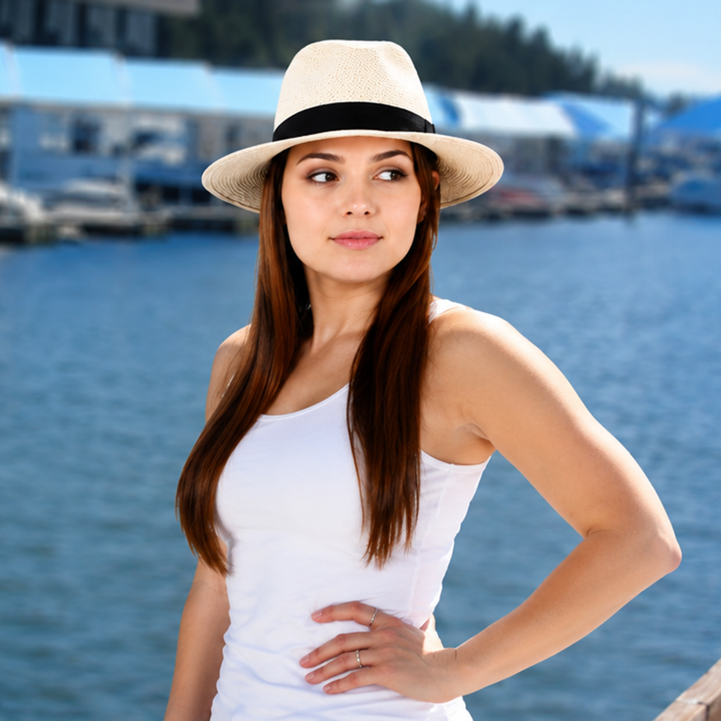 Sedona Flat Brim Fedora Sun Hat for Women 50+ UPF Medium to Large Heads Adjustable