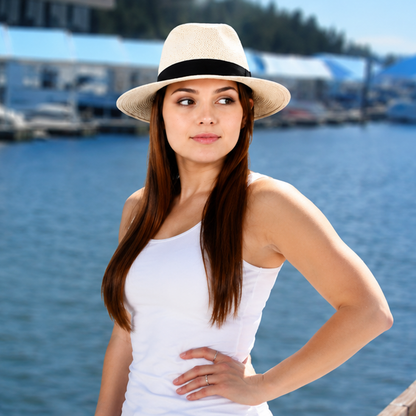 Sedona Flat Brim Fedora Sun Hat for Women 50+ UPF Medium to Large Heads Adjustable