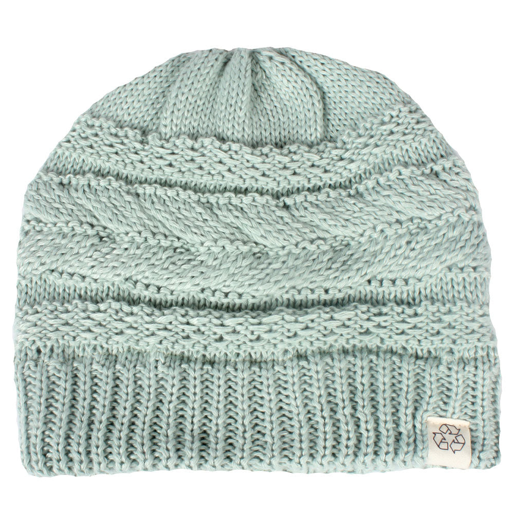 Comfy Cap Cable Knit Beanie Chemo Headwear Made From Recycled Water Bottles