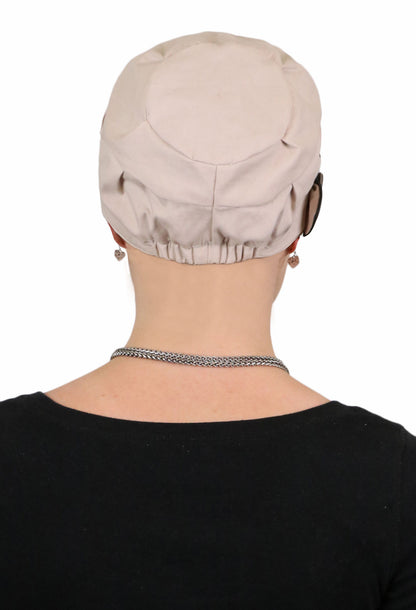 back view of Barcelona newsboy cap in beige