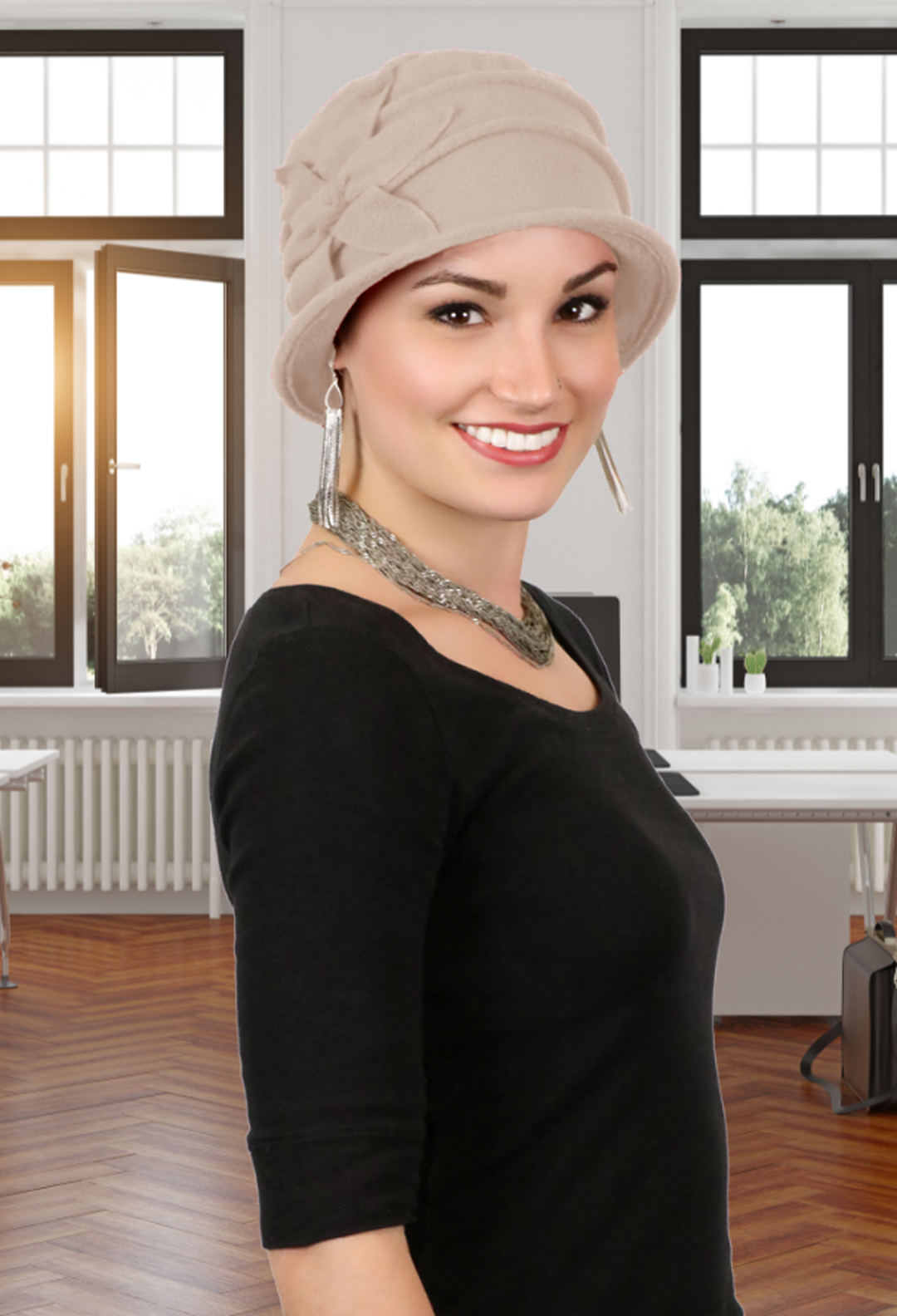 Fleece Flower Cloche Hat For Women Chemo Headwear