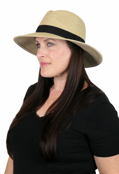 Wide Brim Fedora Sun Hat for Women 50+ UPF Sun Protection