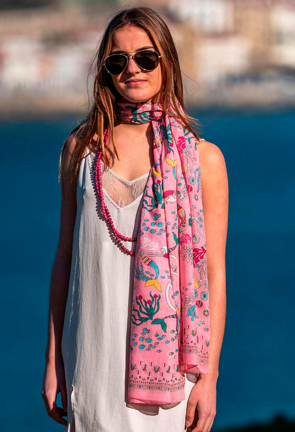 Caracia Cotton Voile Headscarves Lightweight Summer Head Wraps for Chemo Headwear Mermaids