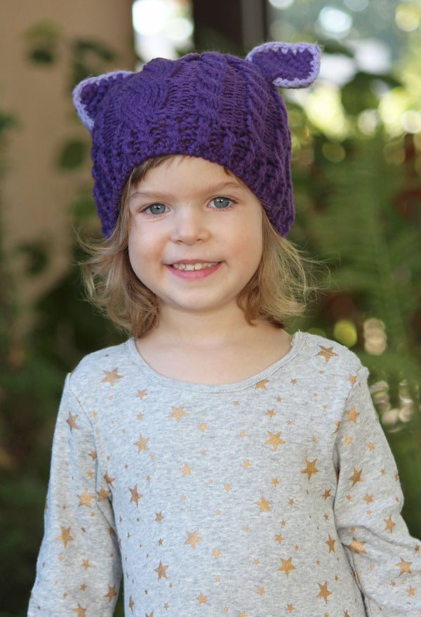 Comfy Critters Purple Knit Beanie For Kids