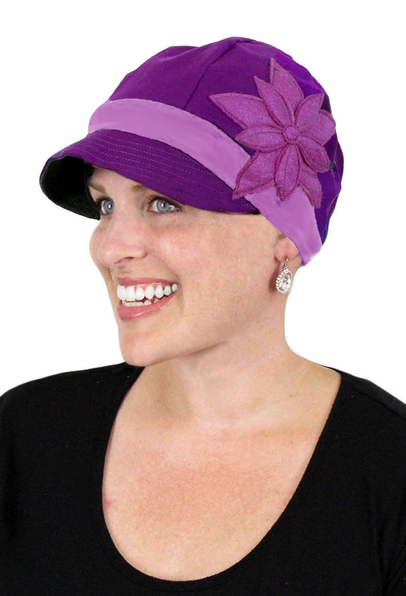 Whimsy Soft Cotton Hat Chemo Headwear for Women Plum Crazy 50+UPF